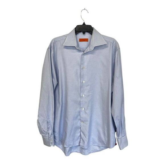 Bruli | Mens Blue White Long Sleeve Button Down Collar Dress Shirt 42 - Picture 1 of 7